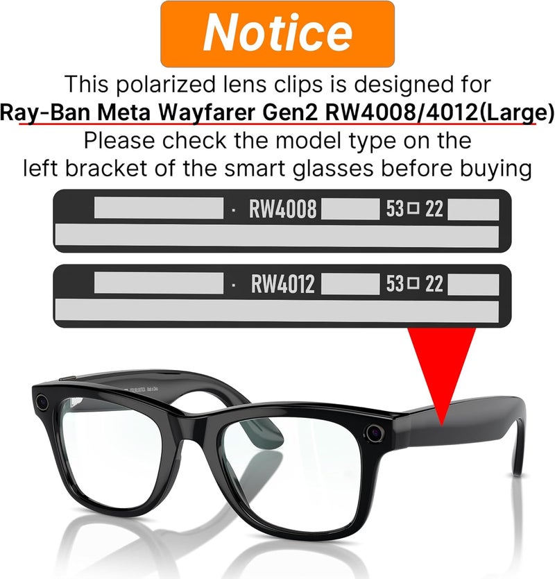 HIBLOKS 2 قطع مشبك مستقطب لنظارات راي بان ميتا وايفير RW4008 و Gen 2 RW4012 الكبيرة الذكية، مشبك تغيير اللون لنظارات راي بان ميتا وايفير Gen 2 لحماية عينيك، أنيق وعصري (فضي، أزرق) - Image 2